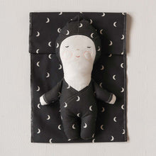 Zoonie doll, midnight pattern sleeping into his bed