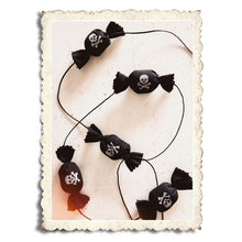 Spooky garland, black candies made in organic cotton with skull handpainted in white